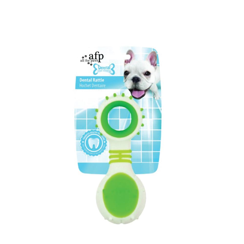Dog Dental Rattle - Puppy Teething + Cleaning Gums Rubber Ridges Chew