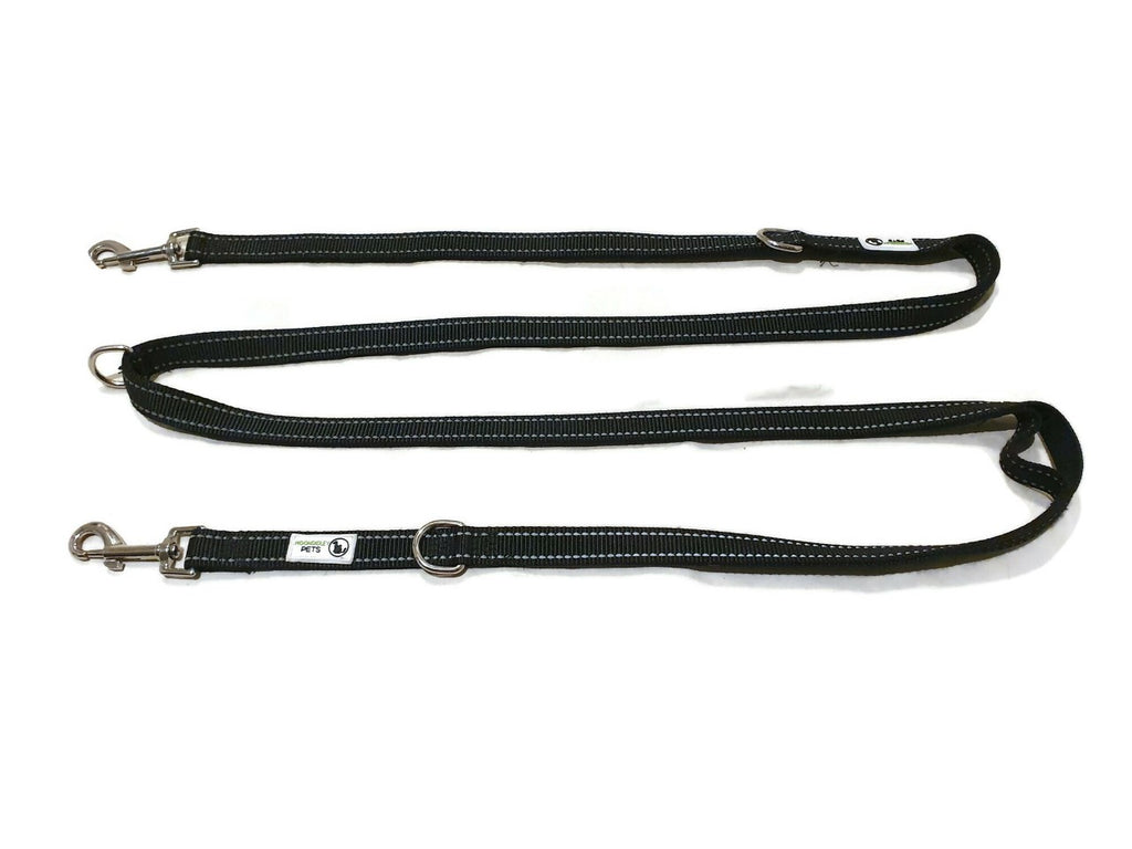 Multi Dog Lead - Nylon w/Reflective Stitching - Double Clip ,Coupler, Waist Belt, Short/Long, Quicktie - Moondidley Pets