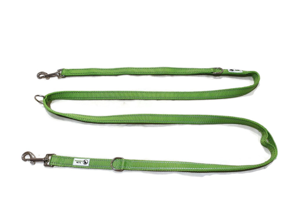 Multi Dog Lead - Nylon w/Reflective Stitching - Double Clip ,Coupler, Waist Belt, Short/Long, Quicktie - Moondidley Pets