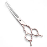 Load image into Gallery viewer, Rose Gold and Silver Professional 6.5 Inch Pet Grooming Thinning Shears - 45-Tooth Stainless Steel Texturizing Scissors for Dogs & Cats