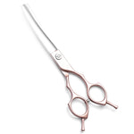Load image into Gallery viewer, Rose Gold and Silver Professional 6.5 Inch CURVED Pet Grooming Blending Shears - 38-Tooth Stainless Steel Fluffy Finish Scissors for Dogs & Cats