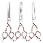 Load image into Gallery viewer, Rose Gold and Silver Professional 6.5 Inch CURVED Pet Grooming Blending Shears - 38-Tooth Stainless Steel Fluffy Finish Scissors for Dogs & Cats