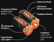 Orange Multifunctional Ultrasonic Dog Repeller & Flashlight - Long-Range SOS Emergency Light