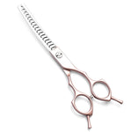 Load image into Gallery viewer, Rose Gold and Silver Professional 6.5 Inch CURVED Pet Grooming CHUNKING Shears - 17-Tooth Stainless Steel Texturizing Scissors for Dogs &amp; Cats
