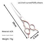 Load image into Gallery viewer, Rose Gold and Silver Professional 6.5 Inch CURVED Pet Grooming Blending Shears - 38-Tooth Stainless Steel Fluffy Finish Scissors for Dogs &amp; Cats
